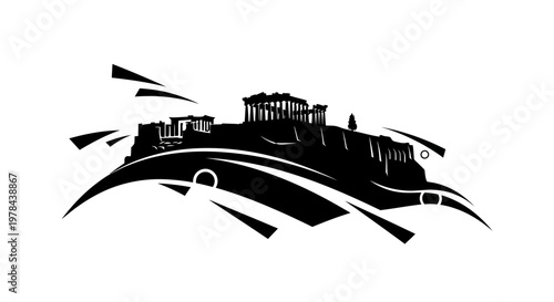 Black and white train illustration speeding.