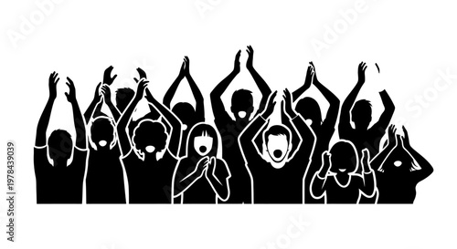 People celebrating with raised hands up.