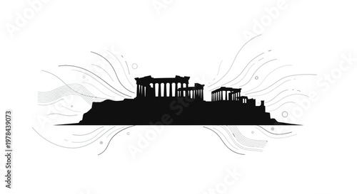 Ancient Greek Temple Architecture Silhouette Icon.