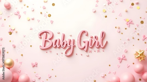 Playful Baby Girl Celebration Theme with Pink Decor and Golden Accents on a Soft Background