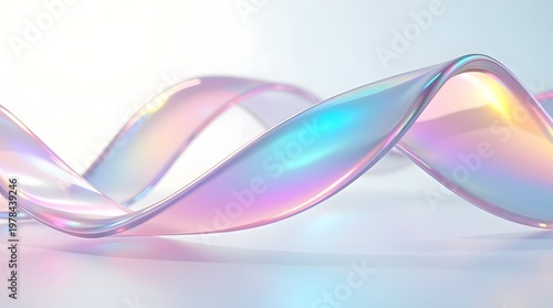 Iridescent Wavy Ribbon with Smooth Curves and Colorful Reflections on a Soft Background