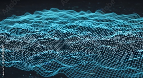 Wallpaper Mural Flowing lines forming wave pattern on digital grid background with blue glowing effect Torontodigital.ca