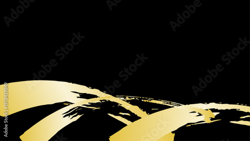 黒背景に金色の筆ラインが映える和風高級デザイン素材

