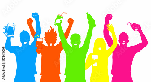 People Celebrating with Raised Arms.