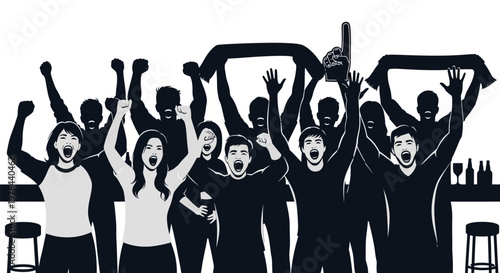 Group of people cheering with excitement.