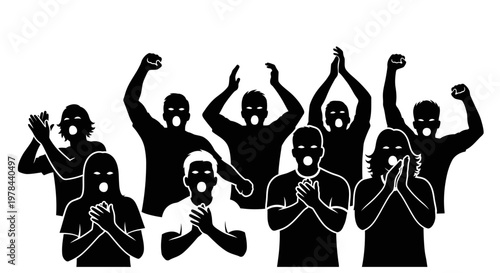 Group of people with raised fists.