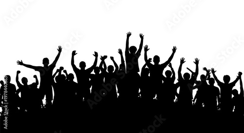 Silhouette of people celebrating together outdoors.