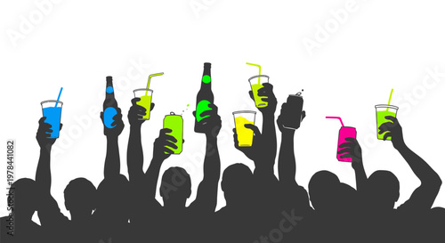 People holding up colorful drinks.