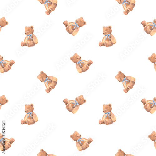 Cute Teddy Bear Seamless Pattern Baby Nursery Acrylic Hand Painted Texture