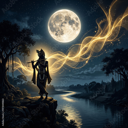 Silhouette of Lord Krishna ...