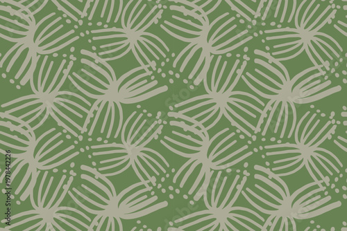 Green abstract floral romance pattern. Modern farmhouse vintage wallpaper. Doodle French fabric trendy ornate decorative garden 
