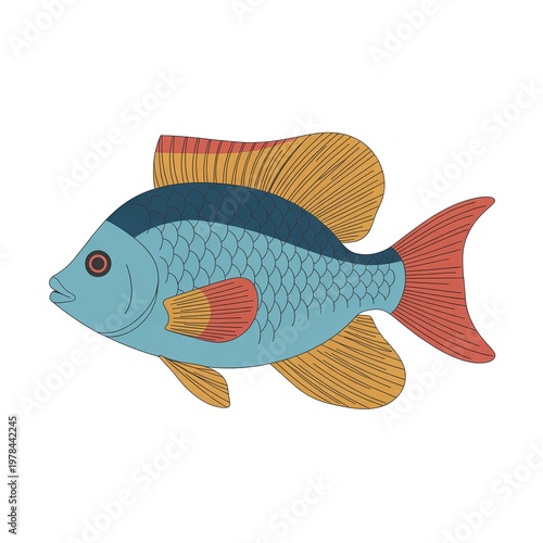 Colorful Fish with Green Fins Vibrant Underwater AI Art Illustration Ocean Fantasy Design
