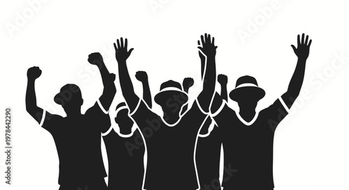 Group of people raising their hands.