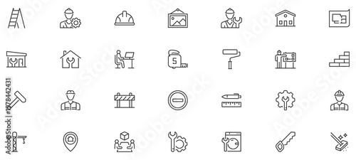 Labor web icons in line style. Labor day, construction, worker, gear, job, collection. Vector illustration.