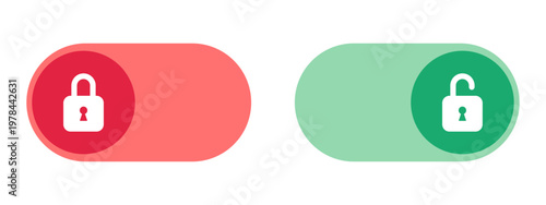 Toggle switch icon with locked and unlocked padlock symbol. Digital web interface element for privacy and security settings. Ui and ux asset for button on and off status control. Vector illustration