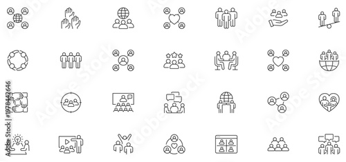 Modern Community web icons in line style. People, family, friendship, community, neighborhood, inclusion. Editable stroke. Vector illustration.
