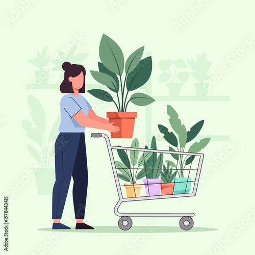 Woman shopping for plants at a garden center.