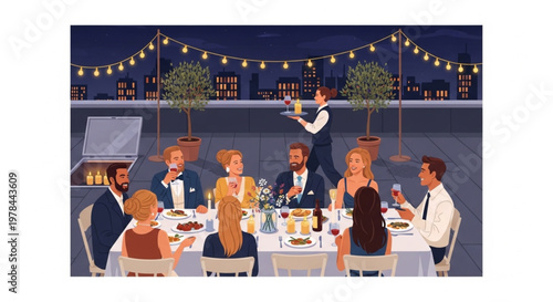 Rooftop Summer Dinner Party with Friends and Communal Table