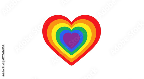 A vibrant rainbow-colored heart symbol on a white background