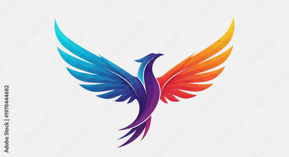 Obraz premium Black vector illustration of a flying eagle and dove with angel wings as a symbolic tattoo design for freedom and peace