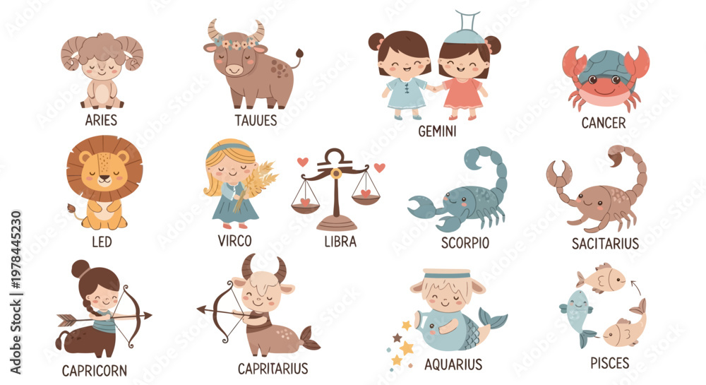 Obraz premium Funny vector set of cartoon animals including a cat, bear, and rabbit character illustrations for a fun baby drawing