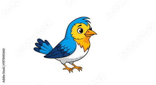 Blue bird parrot vector illustration with a colorful beak and feather wings isolated on a white background for a cute tropical nature design