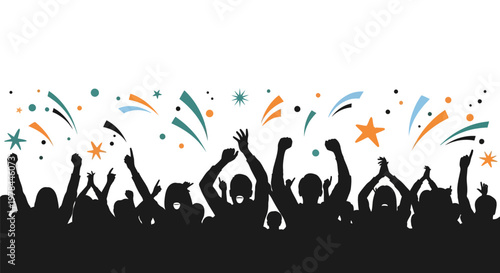People Celebrating with Raised Hands Silhouette.