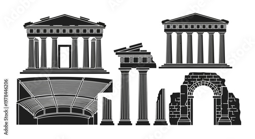 Ancient Greek Architecture Columns Ruins.