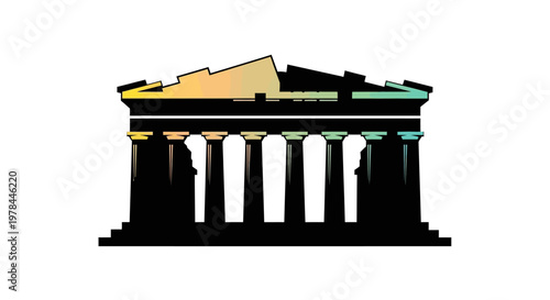 Colorful illustration of ancient columns.