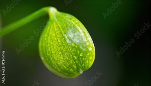 Close-up of a vibrant green flower bud with intricate details.