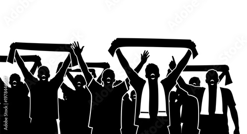 People cheering with raised hands.