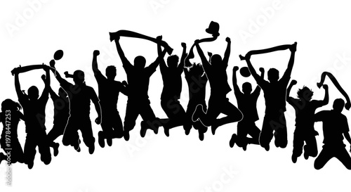 People Silhouettes Celebrating Together Joyfully.