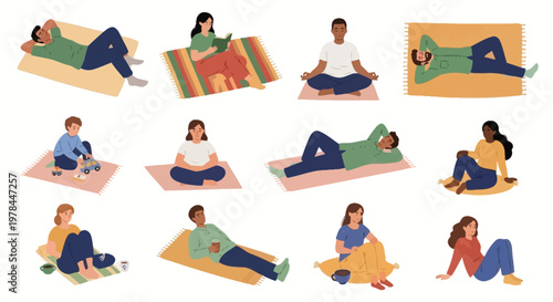 relaxing leisure activities flat design vector illustration