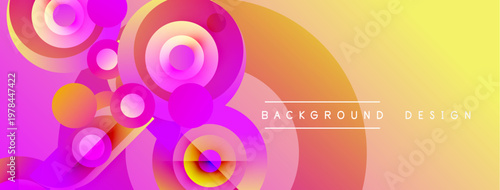 Vibrant abstract circles, gradients. Pink, purple, orange, yellow hues blend smoothly. Modern design element for backgrounds.
