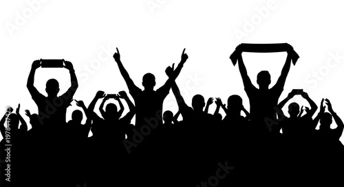 Silhouette of people cheering and celebrating.