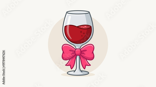 Wine Glass Celebration Vector Icon, Red Wine Bow Sparkles Festive Drink Illustration, Farfalle Pasta Food Vector Symbol Italian Cuisine Decorative Art Design Collection