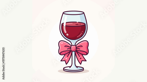 Wine Glass Celebration Vector Icon, Red Wine Bow Sparkles Festive Drink Illustration, Farfalle Pasta Food Vector Symbol Italian Cuisine Decorative Art Design Collection