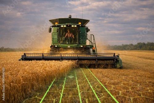 Smart farming concept during grain harvest