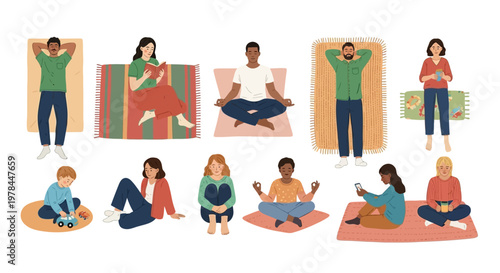 family laundry day chores and emotions flat design vector illustration