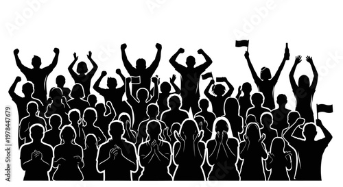 People cheering with raised hands.