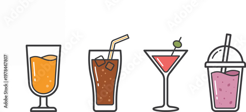 A vibrant illustration of four colorful drinks on a table