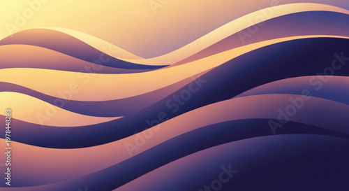 Abstract wavy lines in purple orange and yellow hues create a dynamic gradient background with smooth curves and vibrant colors