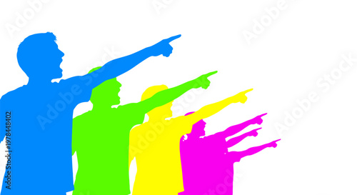 Silhouettes of people pointing outwards.