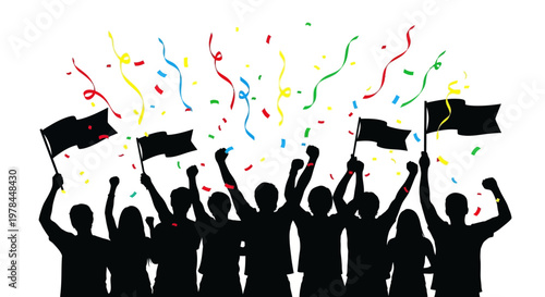 People Celebrating with Flags and Streamers.