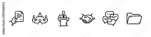 A set of nautical-themed doodle icons representing maritime business management, leadership, and professional naval communication.