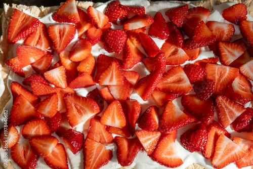 Stockholm, Sweden A starwberry and meringue cake with whipped cream.