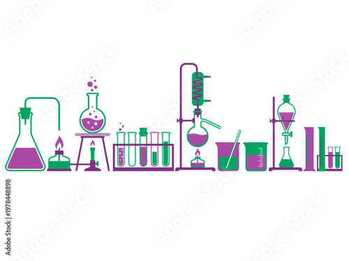 An Illustration of Laboratory equipment which symbolizes the process of chemical experiment 