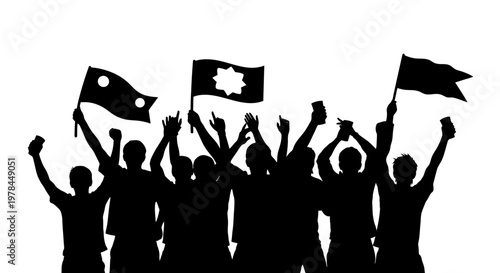 People Celebrating With Flags Raised High.