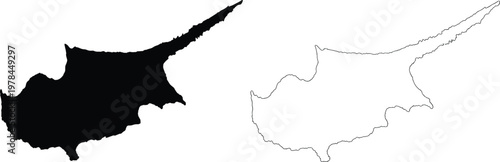 Cyprus map silhouette and outline illustration, detailed island shape vector, geographic location design, black and white cartography concept, isolated on white background