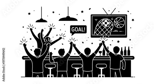 People Celebrating Goal on Television Screen.